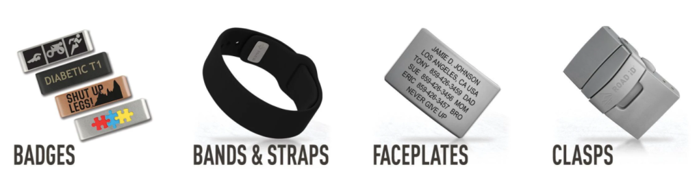 Besides the many fun badges, there are other ROAD iD accessories including bands & straps, faceplates, and clasps.
